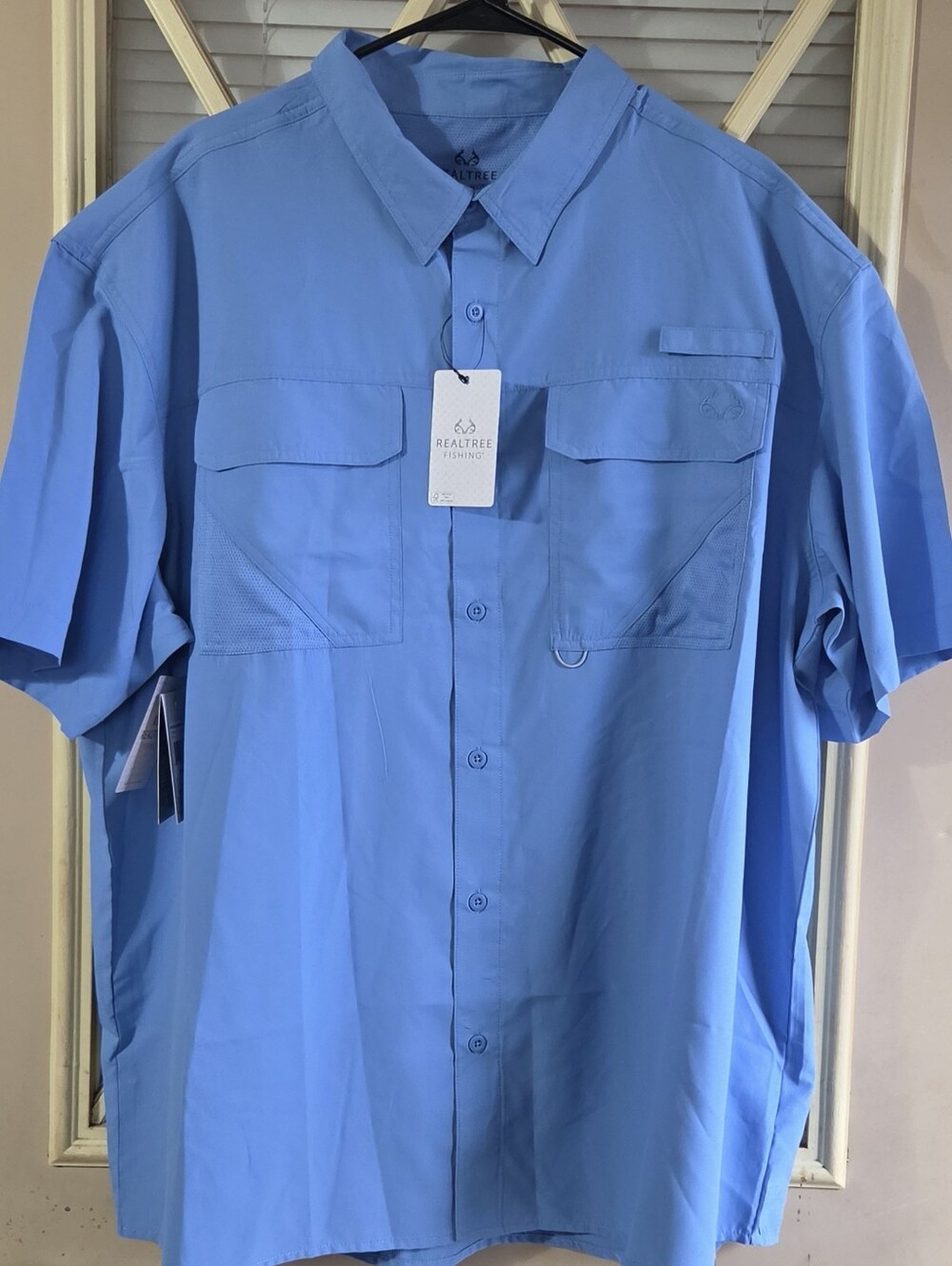 RealTree Fishing Men's Short Sleeve Button-Up Shirt - Blue 2xl, Wicking, Cooling